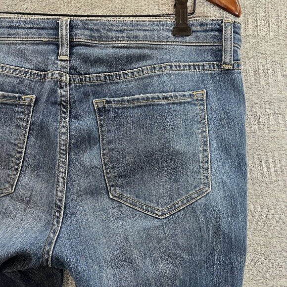 Gap Jeans Womens Legging Sz 12 Distressed Plaid Patches Medium Wash Denim - Picture 12 of 15